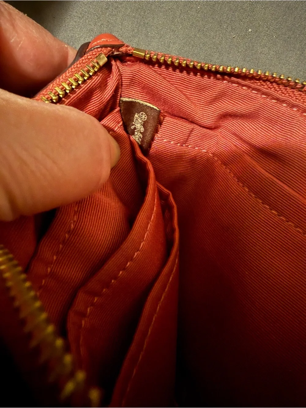 Coach Signature Zip Wallet Wristlet in Brown with pink trim